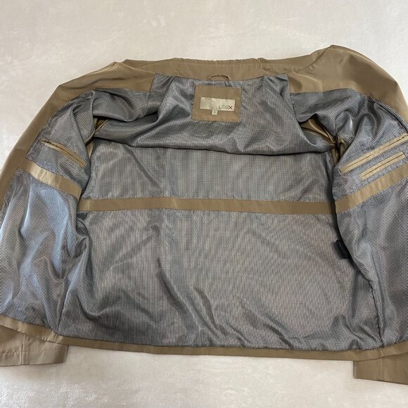 Utex Full Zip Jacket Coat Beige Tan Houndstooth Lined - Picture 6 of 10